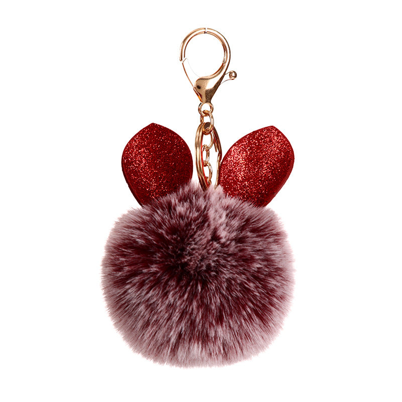 Wholesale Sequin Rabbit Ear Fur Ball Keychain